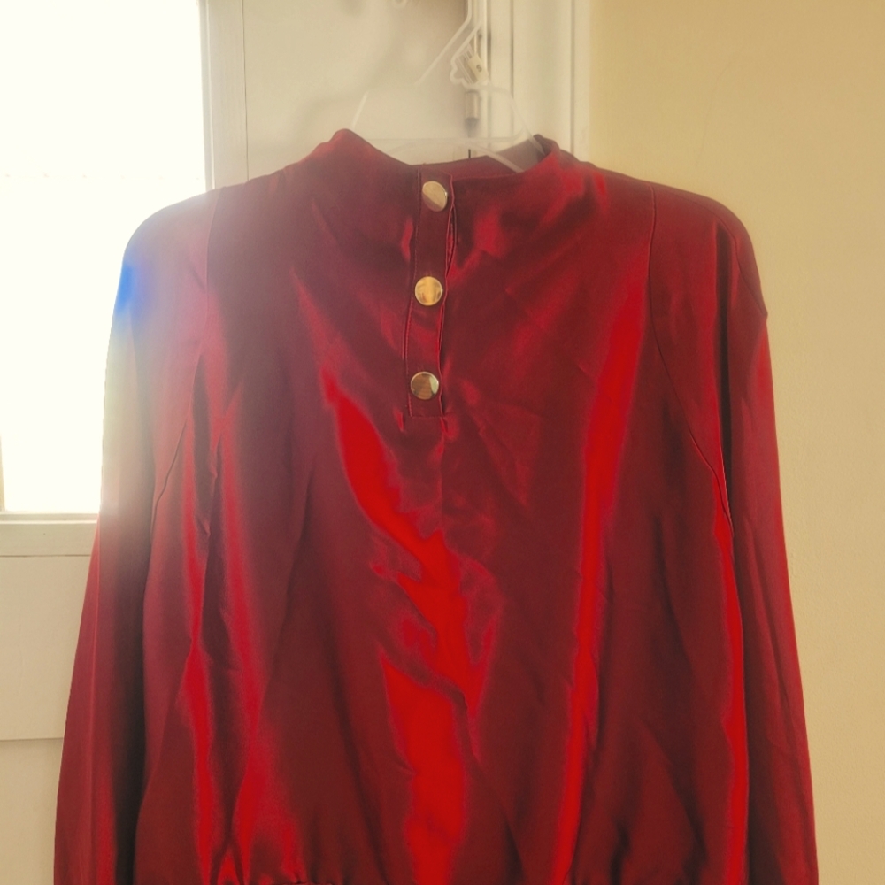 Zara silk top Women XL with elastic band Burgundy